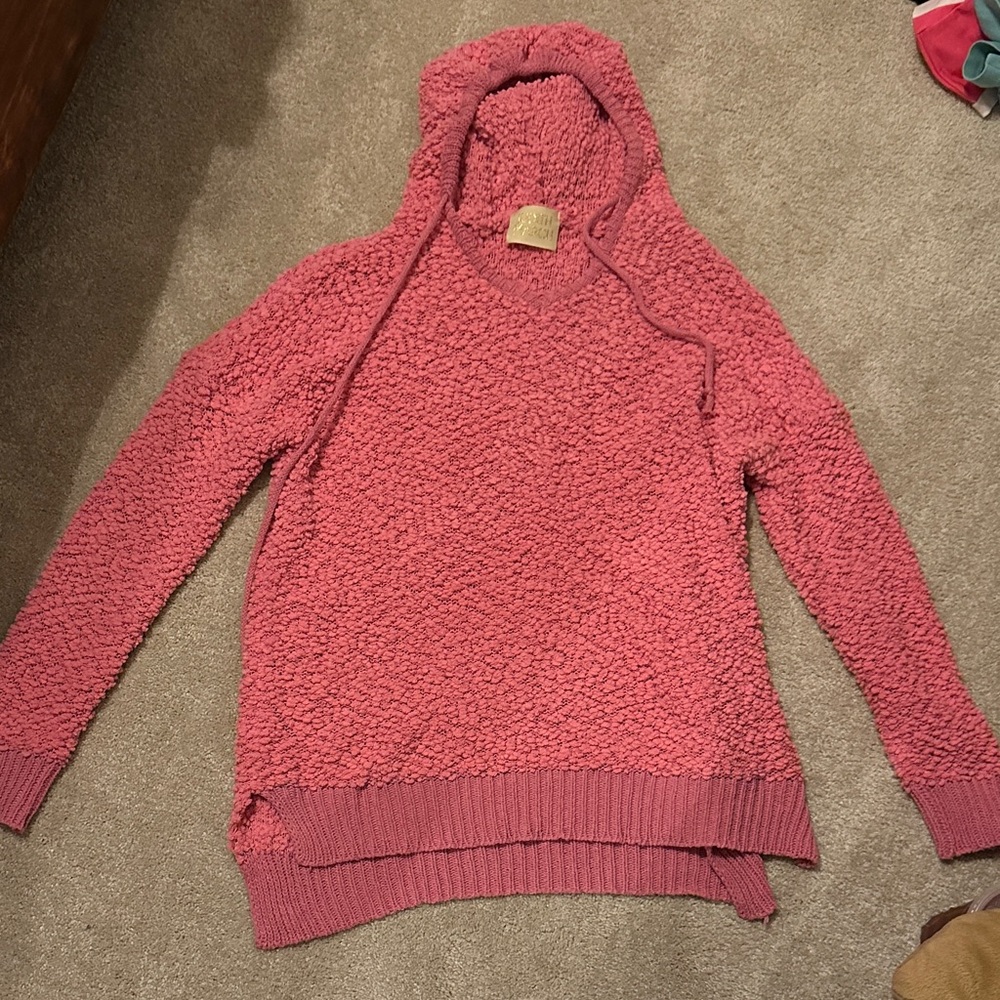 Judith March Textured Pink Hooded Sweater